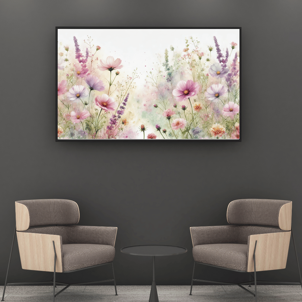 Gentle Meadows Wild Flower Lavender Pink Lilac Garden Wall Art Print Material