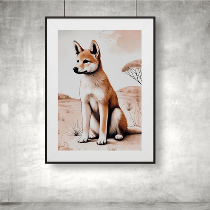 Guardian of the Red Sands - The Dingo – Australian Wildlife Canvas Wall Art Print Decor Poster with Hanger / 40x60 cm
