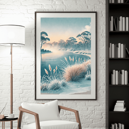 Winter River Glow - Trees Wild Grass Canvas Wall Art Print Decor Print Material