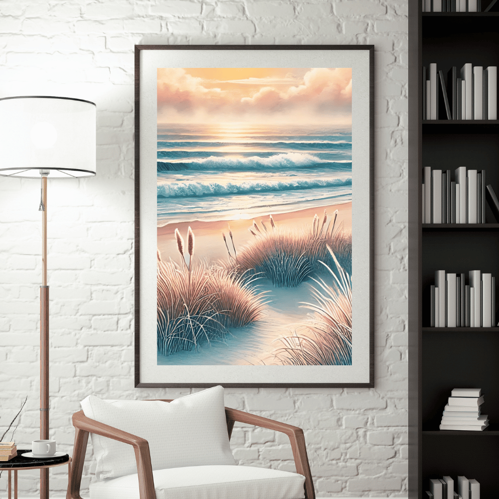 Coastal Sunrise – Wild Grass,Sea Cloud Coastal Winter Canvas Wall Art Print Decor Print Material