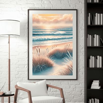 Coastal Sunrise – Wild Grass,Sea Cloud Coastal Winter Canvas Wall Art Print Decor Print Material