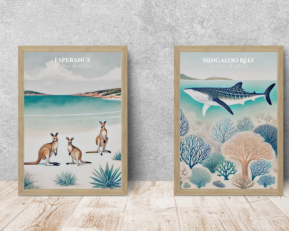 Western Australia - Esperance & Ningaloo Reef Animal Poster & Canvas Wall Art Set of 2 Print Material