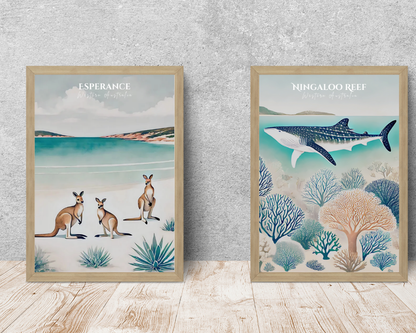 Western Australia - Esperance & Ningaloo Reef Animal Poster & Canvas Wall Art Set of 2 Print Material