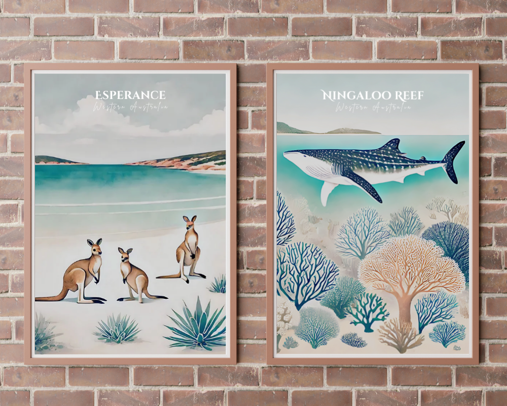 Western Australia - Esperance & Ningaloo Reef Animal Poster & Canvas Wall Art Set of 2 Print Material