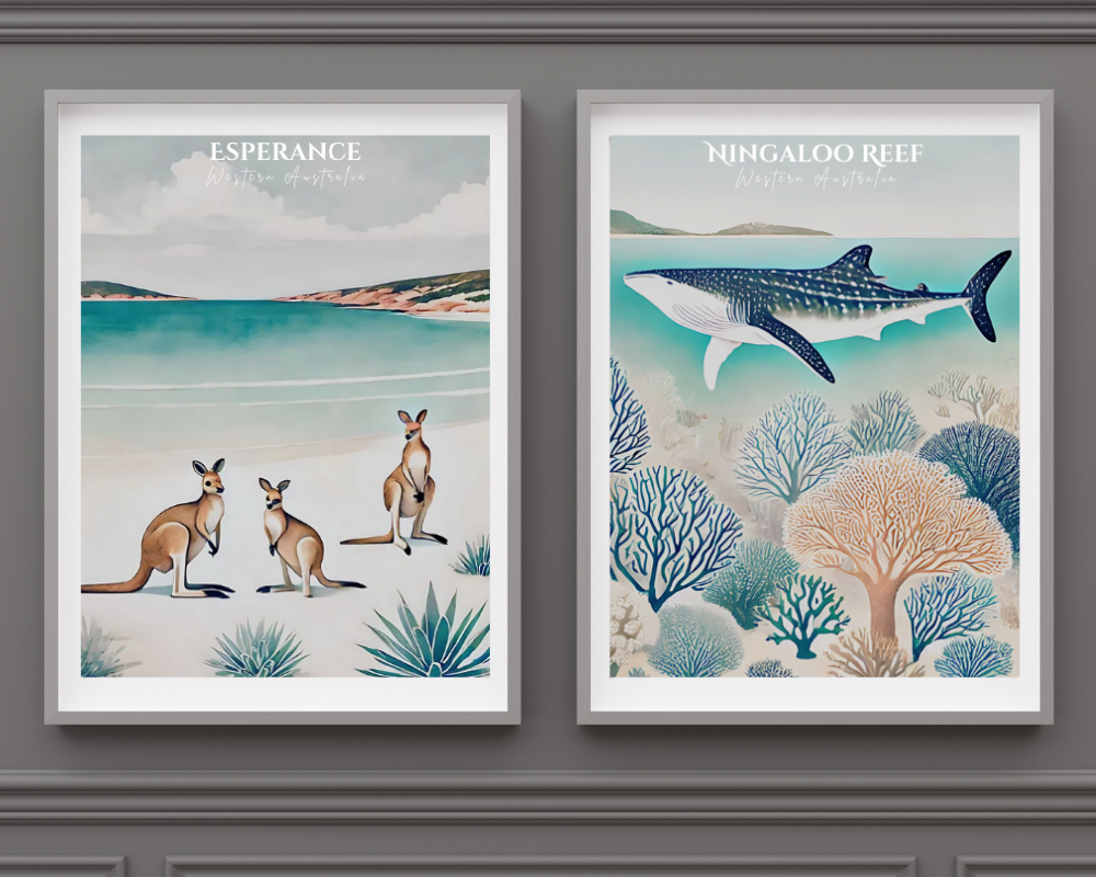 Western Australia - Esperance & Ningaloo Reef Animal Poster & Canvas Wall Art Set of 2 Print Material