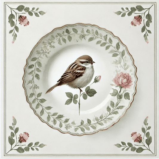 Sparrow and Rose Wall Art | Bird Wall Art | Kitchen Wall Art | Dining Room Wall Art | Vintage Wall Art | Elegant