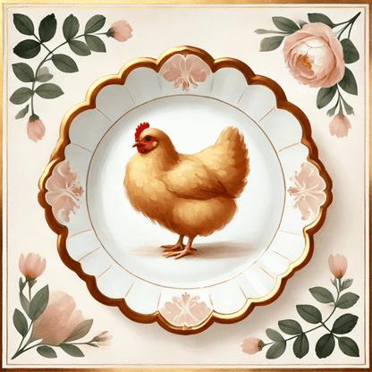 Peony Perch – Quirky Vintage Kitchen Dining Wall Art Canvas | Stretched & Framed | Chicken Wall Art Canvas Wall Art