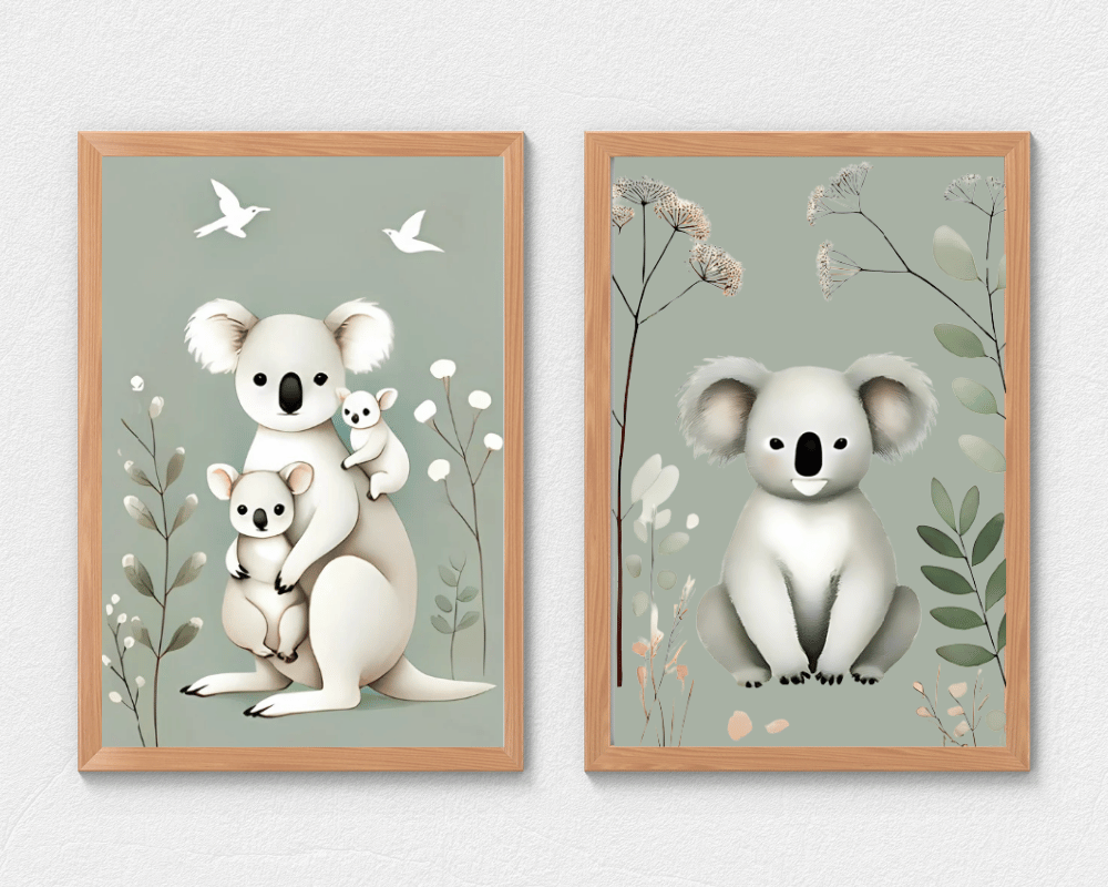 Koala + Koala Family Minimalist Nursery Wall Art Set of 2 Print Material