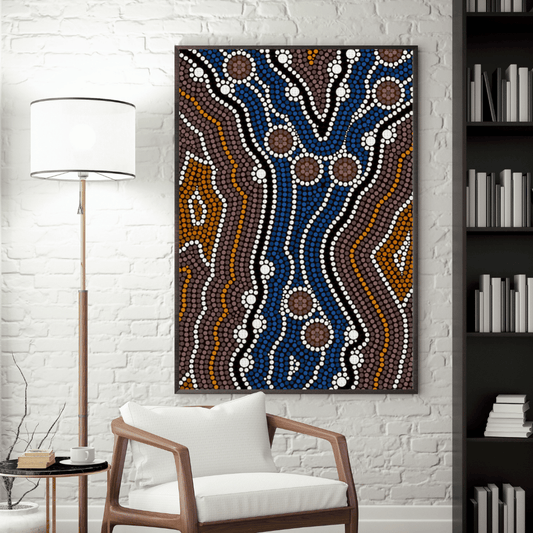 Sacred River – Aboriginal Canvas Wall Art | Stretched & Framed Print Material