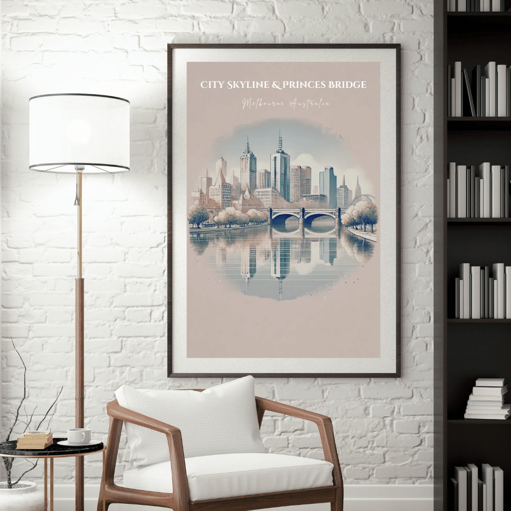 Melbourne Skyline – Minimalist Watercolor Cityscape Canvas Wall Art Print Decor Unframed Poster / 40x60 cm / 16x24″