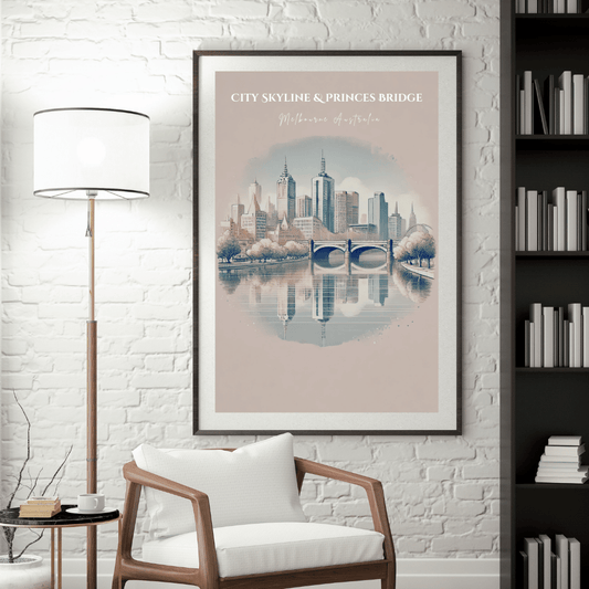 Melbourne Skyline – Minimalist Watercolor Cityscape Canvas Wall Art Print Decor Unframed Poster / 40x60 cm / 16x24″