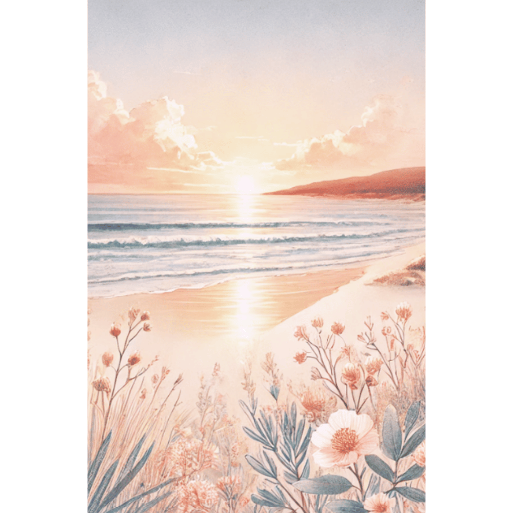Coastal Bliss– Sunset Coastal Wildflowers Botanical Spring Canvas Wall Art Print Decor Print Material
