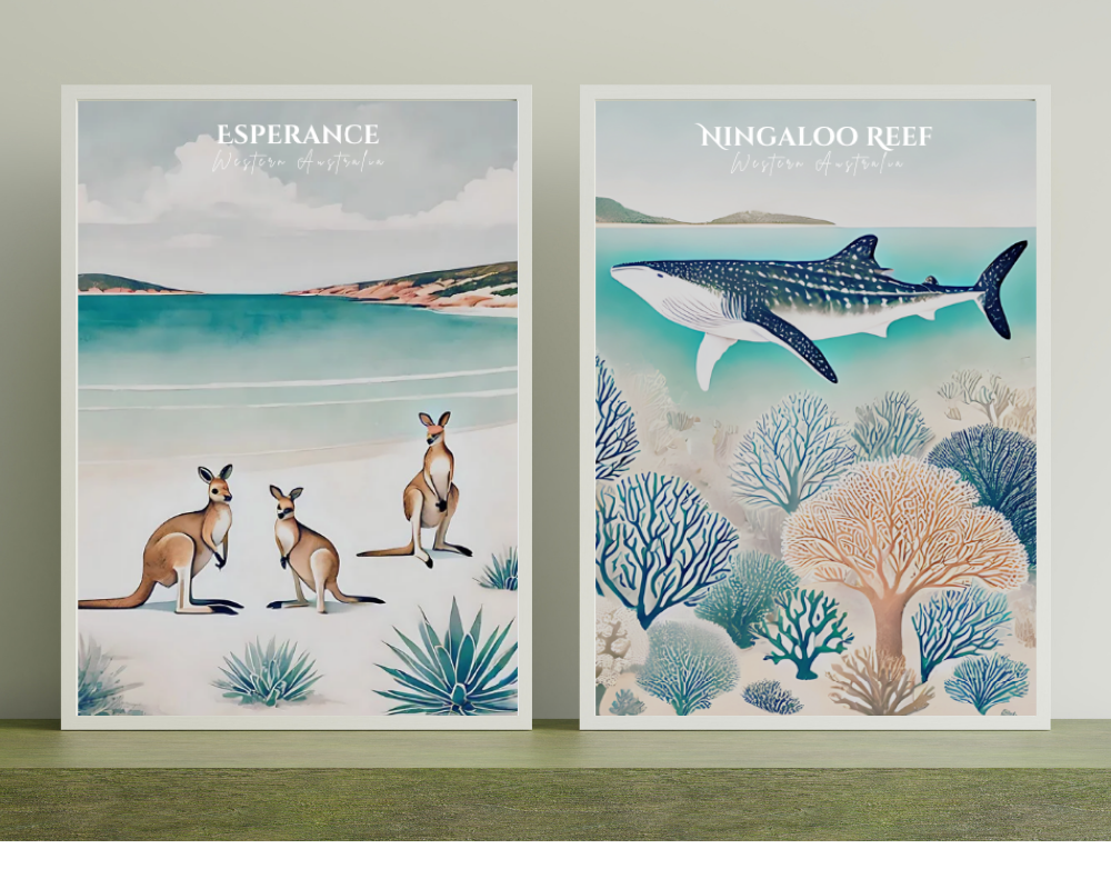 Western Australia - Esperance & Ningaloo Reef Animal Poster & Canvas Wall Art Set of 2 Print Material