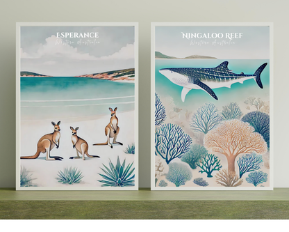 Western Australia - Esperance & Ningaloo Reef Animal Poster & Canvas Wall Art Set of 2 Print Material