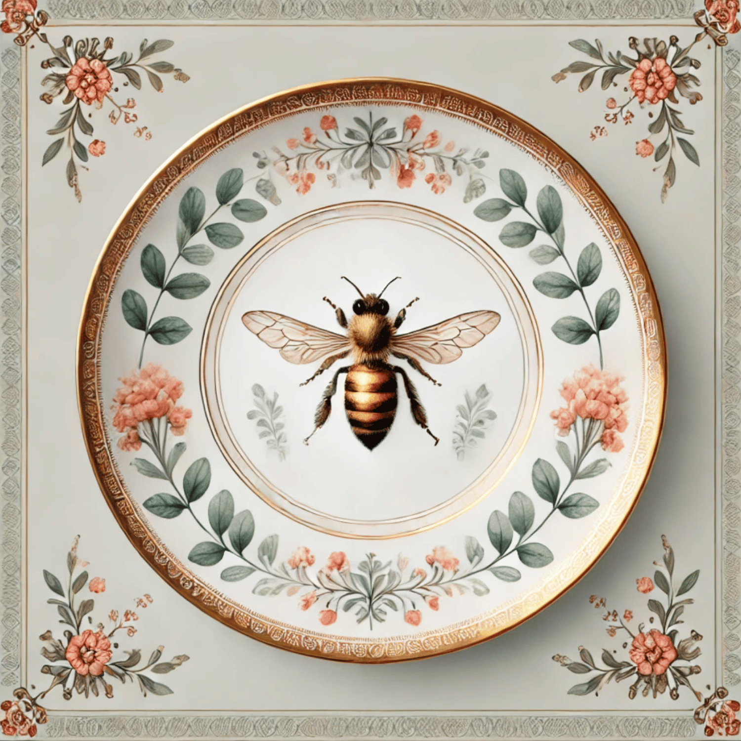 Botanical Bee & Blush Floral Canvas Wall Art | Kitchen Wall Art | Dining Room Wall Art | Vintage Wall Art