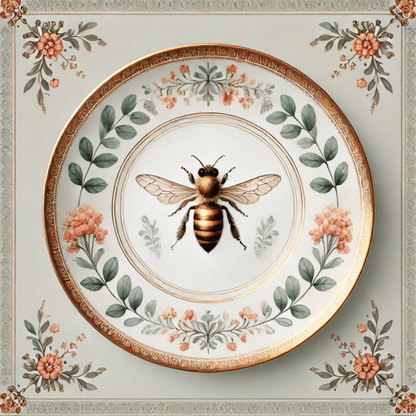 Botanical Bee & Blush Floral Canvas Wall Art | Kitchen Wall Art | Dining Room Wall Art | Vintage Wall Art