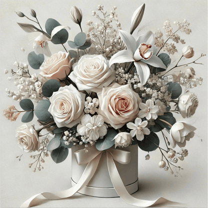 Ivory Grace Bouquet Flower Framed Canvas Wall Art Print Material