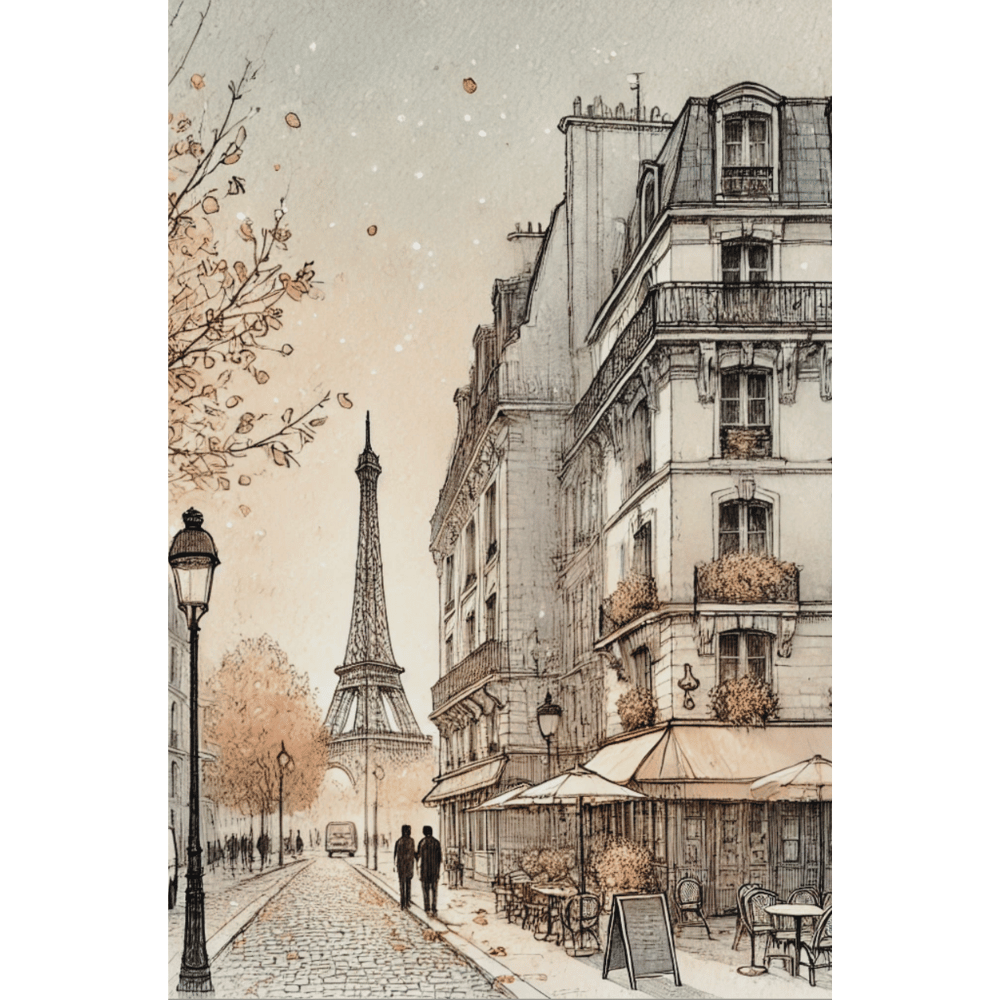 Parisian Stroll - Paris Street Wall Art Print Print Material