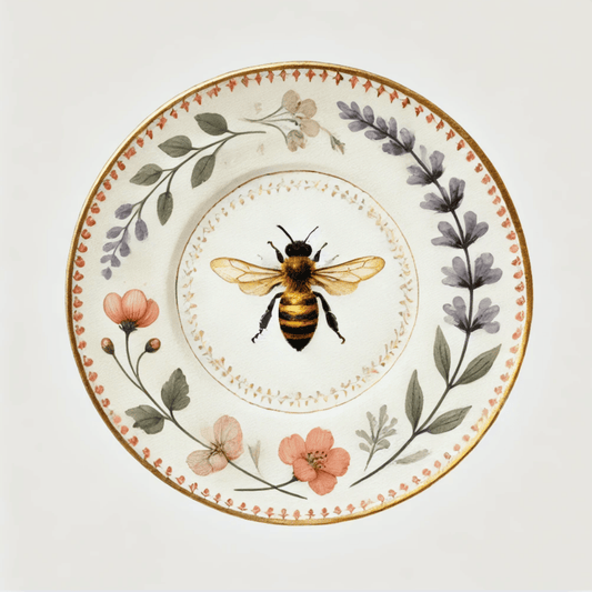 Lavender Bee and Meadow Garland Canvas Wall Art | Kitchen Wall Art | Dining Room Wall Art | Vintage Wall Art