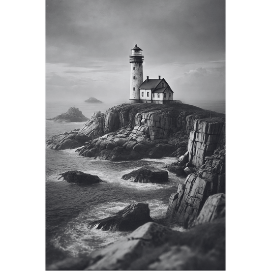 Black and White Coastal Lighthouse Wall Art Print Unframed Poster / 40x60 cm / 16x24″ / -Poster Only- Print Material