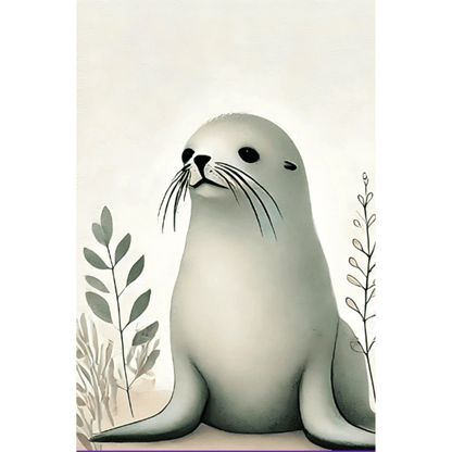 Australian Seal Minimalist Wall Art – Coastal Wildlife Botanical Print Decor Print Material