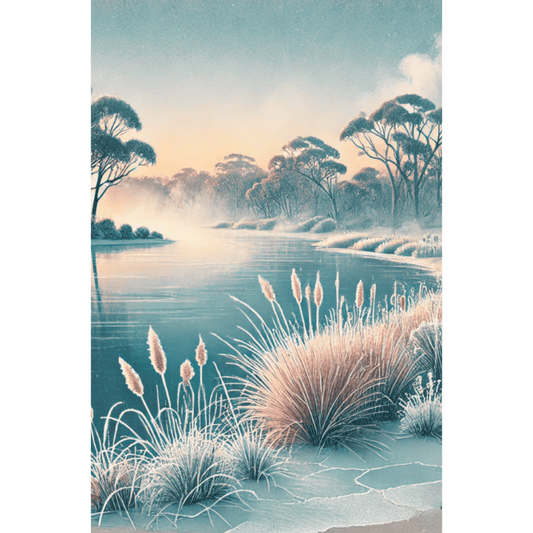 Winter River Glow - Trees Wild Grass Canvas Wall Art Print Decor Print Material