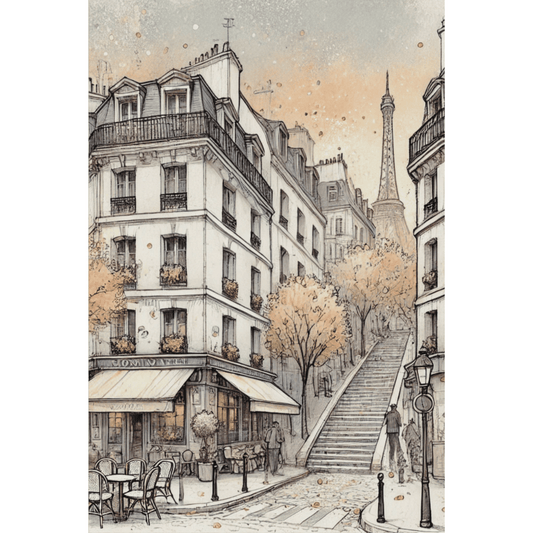 Stairs to Paris - Paris Street Eiffel Tower Wall Art Print Print Material