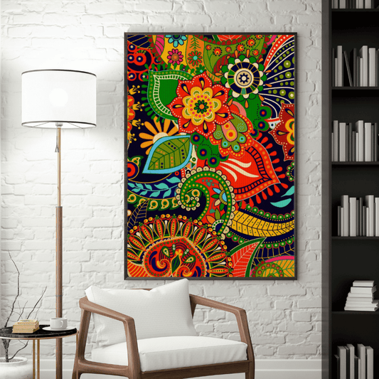 Bush Blooms Dreaming – Aboriginal Canvas Wall Art | Stretched & Framed Stretched Canvas / 40x60 cm / 16x24″ / Thick