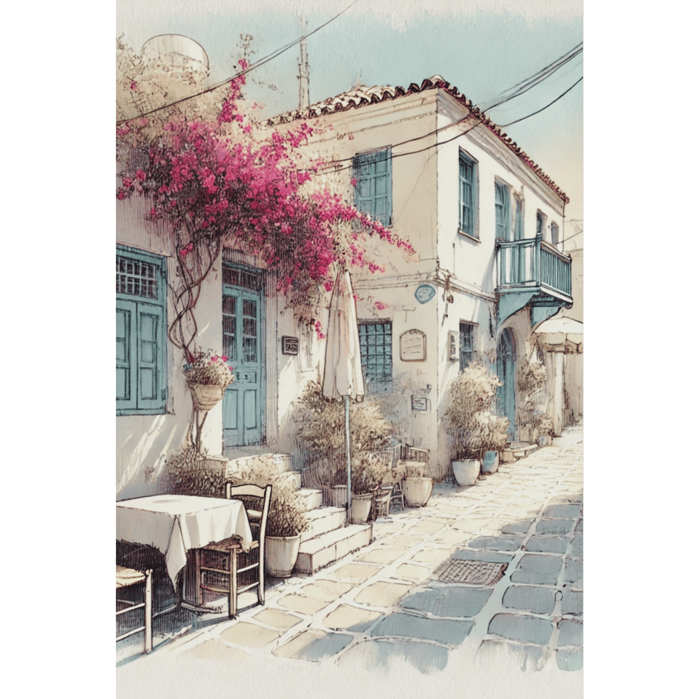 Alfresco Charm Greek Street Wall Art Print Print Material