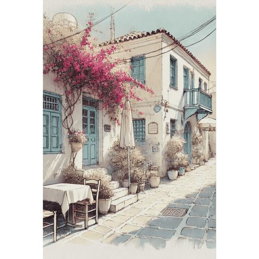 Alfresco Charm Greek Street Wall Art Print Print Material