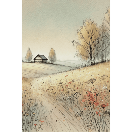 Golden Harvest Path Countryside Nordic Scandinavian Wall Art Print Unframed Poster / 40x60 cm / 16x24″ / -Poster Only-