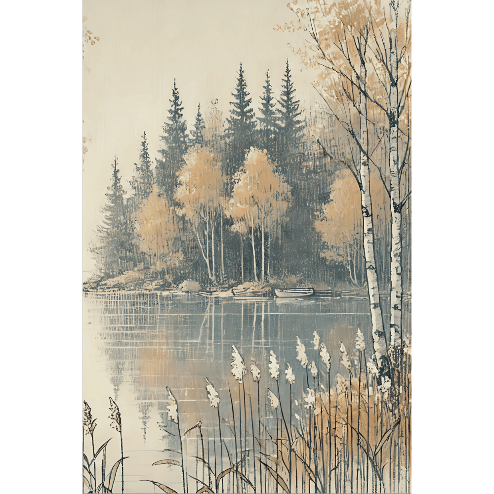 Autumn Lake Reflections Scandinavian Wall Art Print Print Material