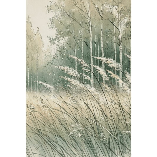 Whispers of the Birch Meadow Forest Trees Grass Wall Art Print Print Material