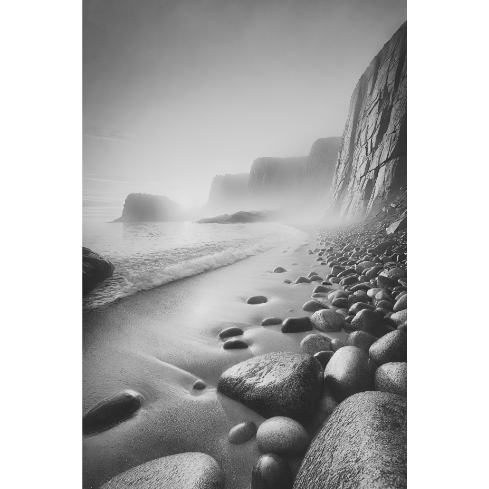 Black and White Coastal Serenity Wall Art Print Print Material