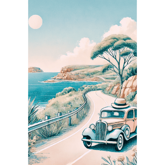Coastal Journey - Vintage Drive – Summer Canvas Wall Art Print Decor Print Material