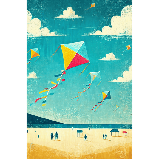 Colorful Kite Flying on Beach Wall Art Print Print Material