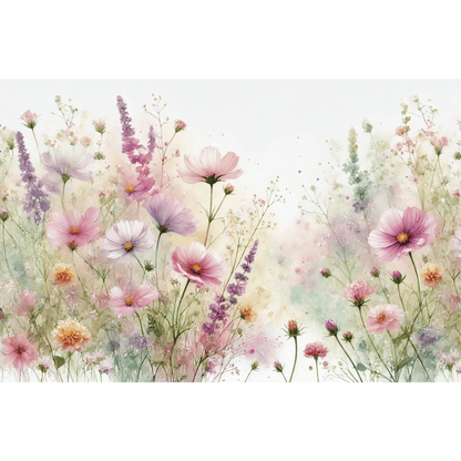 Pastel Blooms Pink Purple Lavender Floral Garden Wall Art Print Material