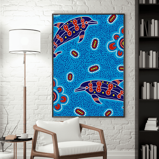 Dolphin Dreaming – Aboriginal Canvas Wall Art | Stretched & Framed Print Material