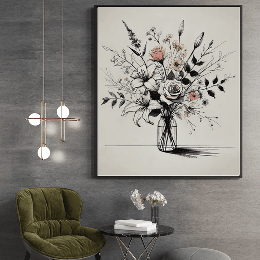 Botanical Serenity - Flowers in A Vase Floral Wall Art Print Print Material