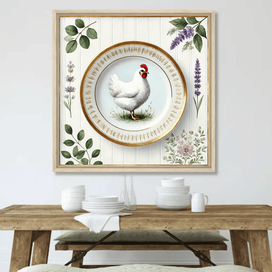 Lavender Cluck – Quirky Vintage Kitchen Dining Wall Art Canvas | Stretched & Framed | Chicken Wall Art Stretched Canvas