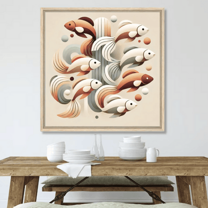 Aqua Flow Fish Framed Canvas Minimalist Wall Art Print Material
