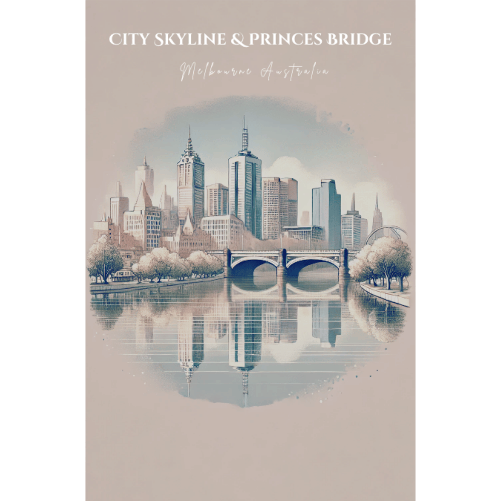 Melbourne Skyline – Minimalist Watercolor Cityscape Canvas Wall Art Print Decor Print Material