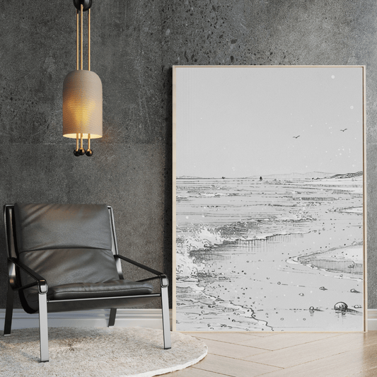 Tranquil Beach Walk Line Art Print Print Material