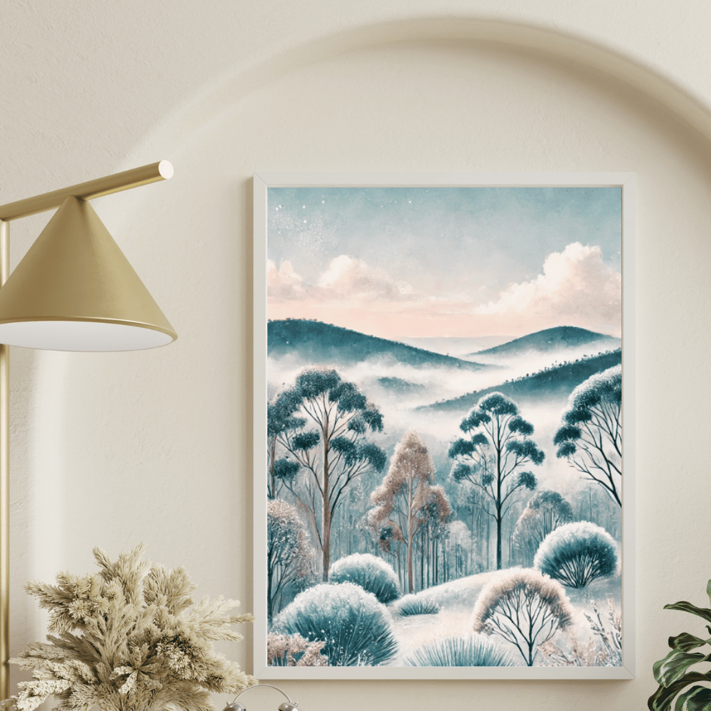 Winter’s Silence – Trees Mountains Botanical Autumn Canvas Wall Art Print Decor Print Material