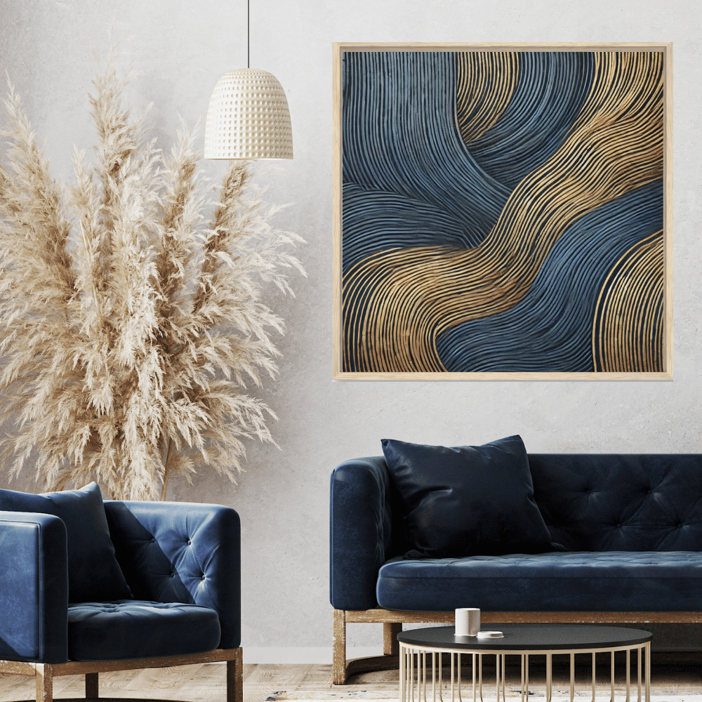 Golden Currents Luxurious Abstract Wall Art Print Material