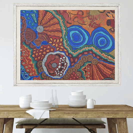 Sacred Land – Aboriginal Wall Art | Stretched & Framed Canvas Print Material