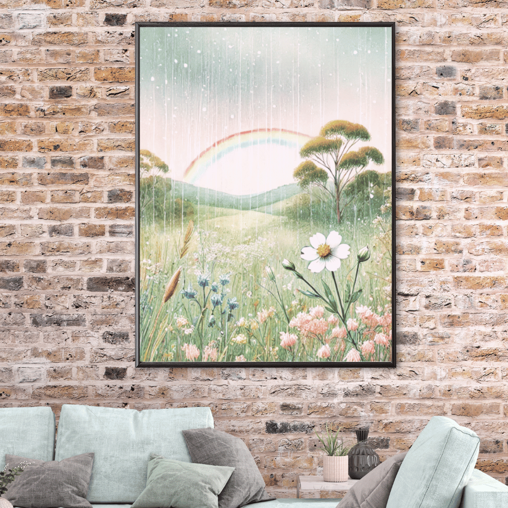 After the Rain – Rainbow Wildflowers Botanical Spring Canvas Wall Art Print Decor Print Material
