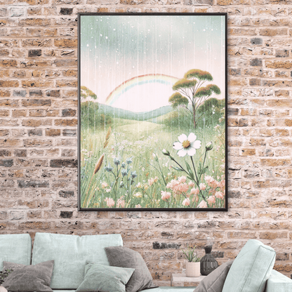 After the Rain – Rainbow Wildflowers Botanical Spring Canvas Wall Art Print Decor Print Material
