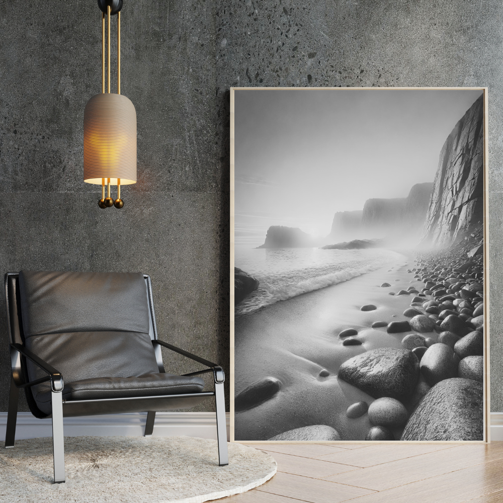 Black and White Coastal Serenity Wall Art Print Print Material