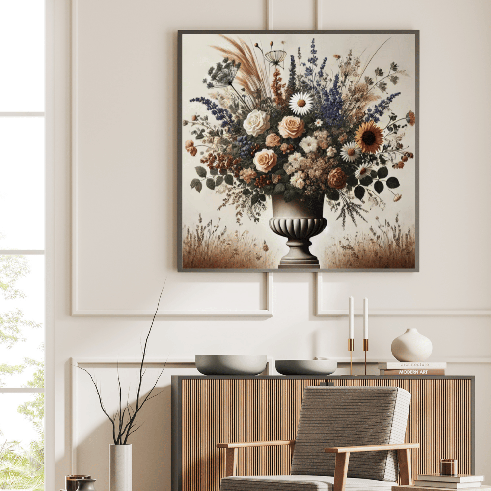Wildflower Symphony Large Scandinavian Bouquet in A Vase Wall Art Print Print Material